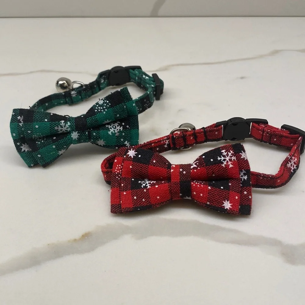 Bowtie Kitty Christmas collars snowflakes plaid bells new